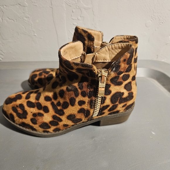Lov Mark Little Girls 12 Leopard Print Kids Ankle Boots Gold Zipper Small Heel - Picture 3 of 7